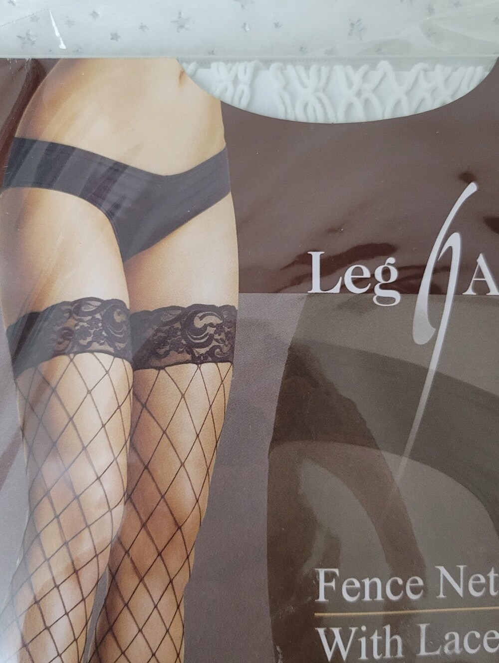 Leg Avenue White Fence Net Stocking with Lace Top